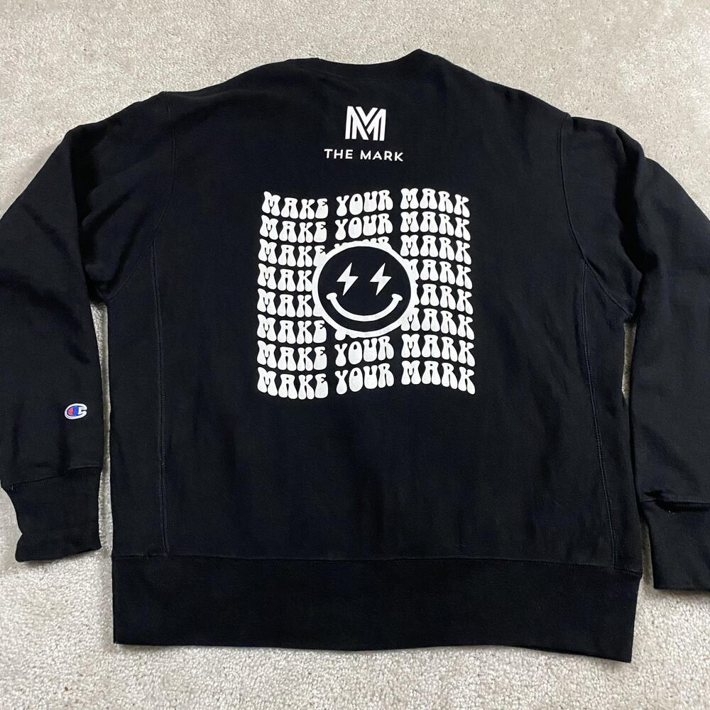 Champion Sweatshirt Mens L Black Reverse Weave Make Your Mark Smiley Crewneck